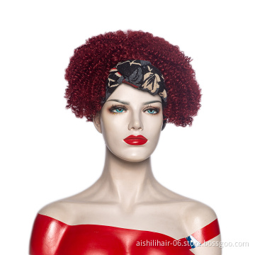 Aishili wholesale red hair big curly afro kinky curly loose deep wave headband wig for women